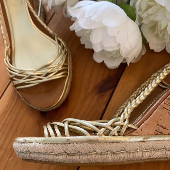 Cole Haan Gold Cork Wedge Sandals Espadrilles - Picture 2 of 12